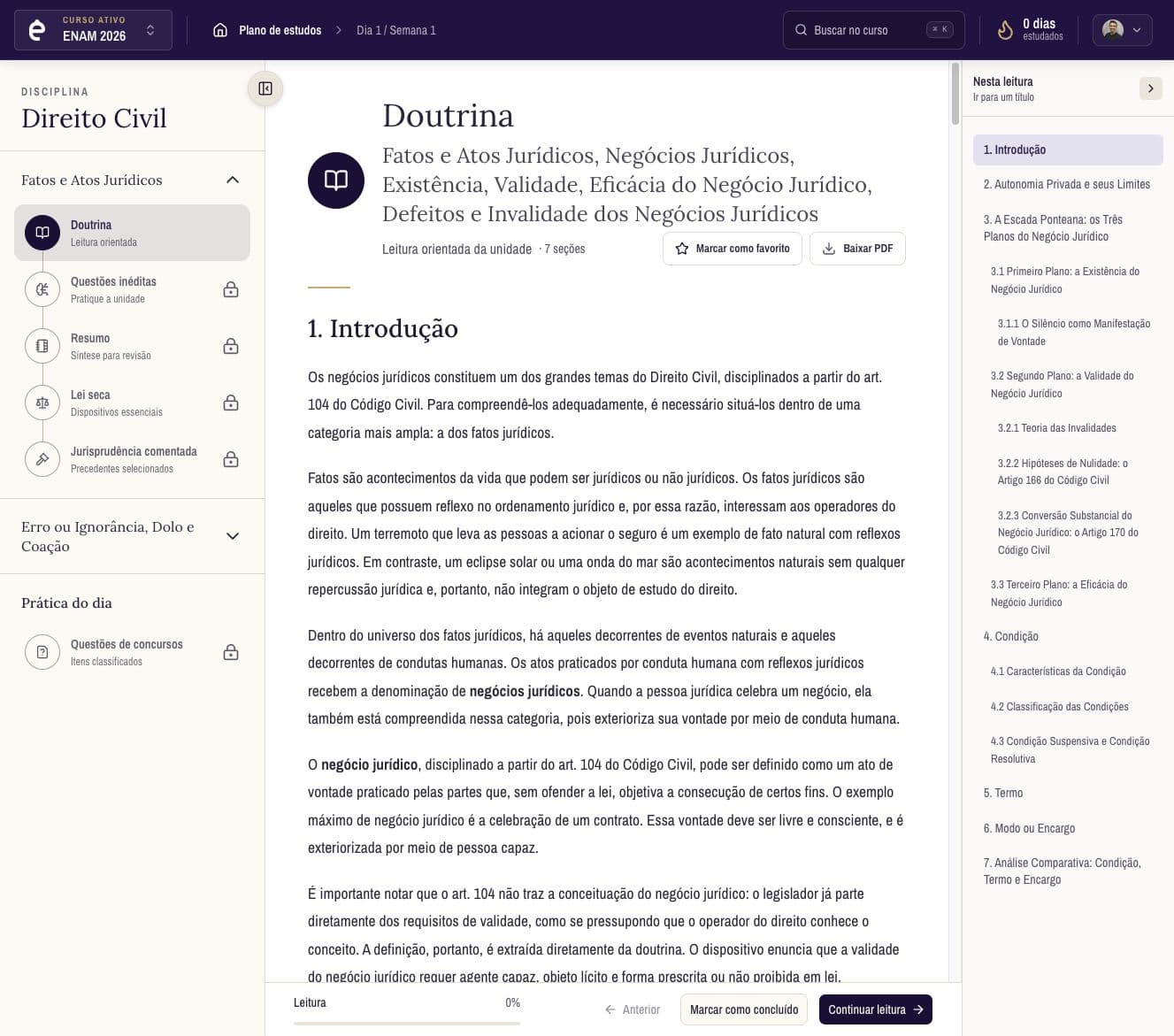 Tela de doutrina com leitura orientada