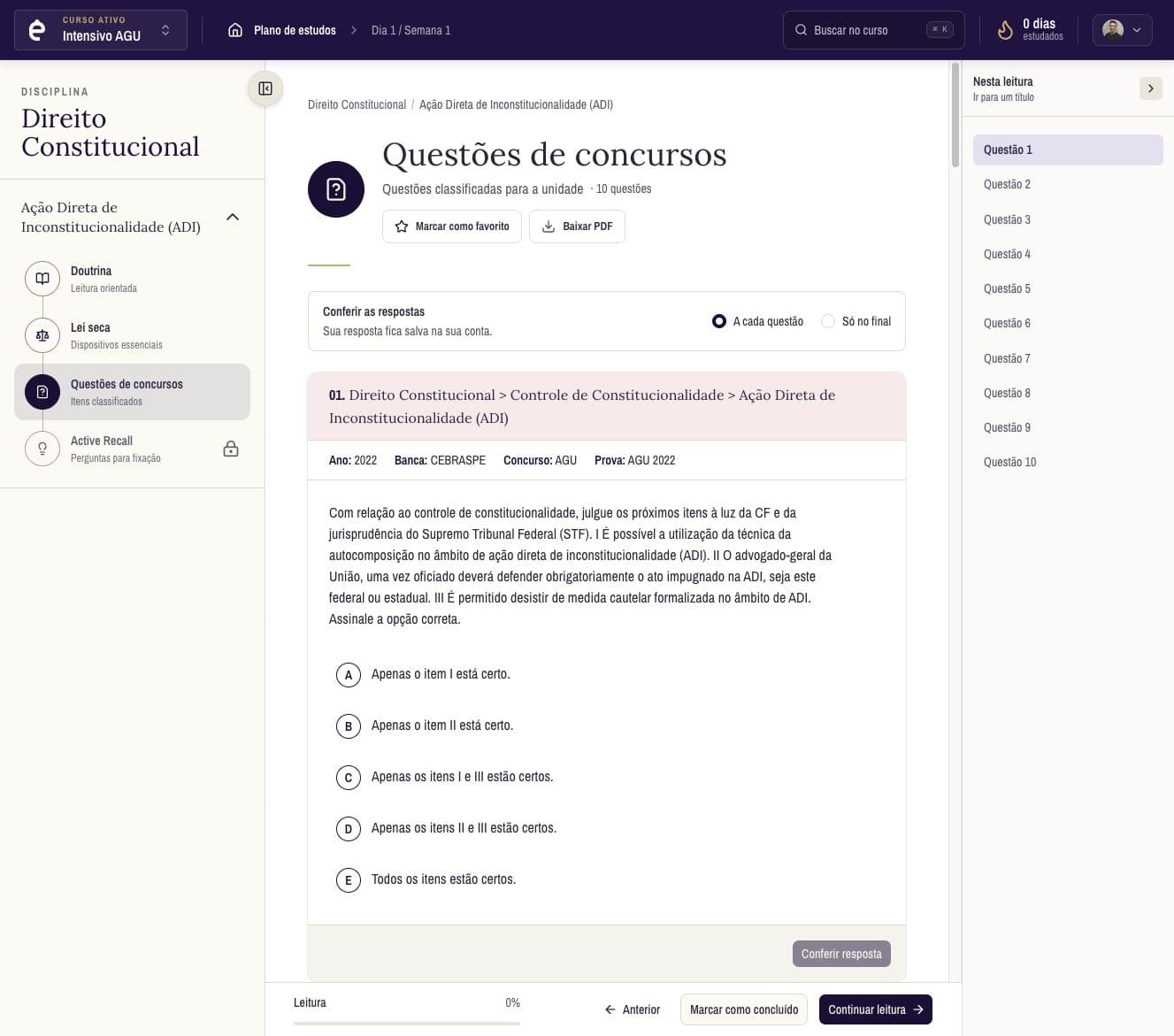 Questões de concurso na plataforma
