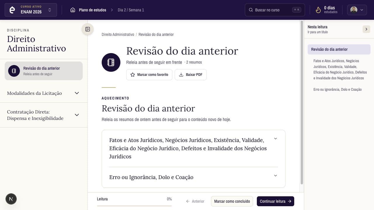 Tela de revisão do dia anterior